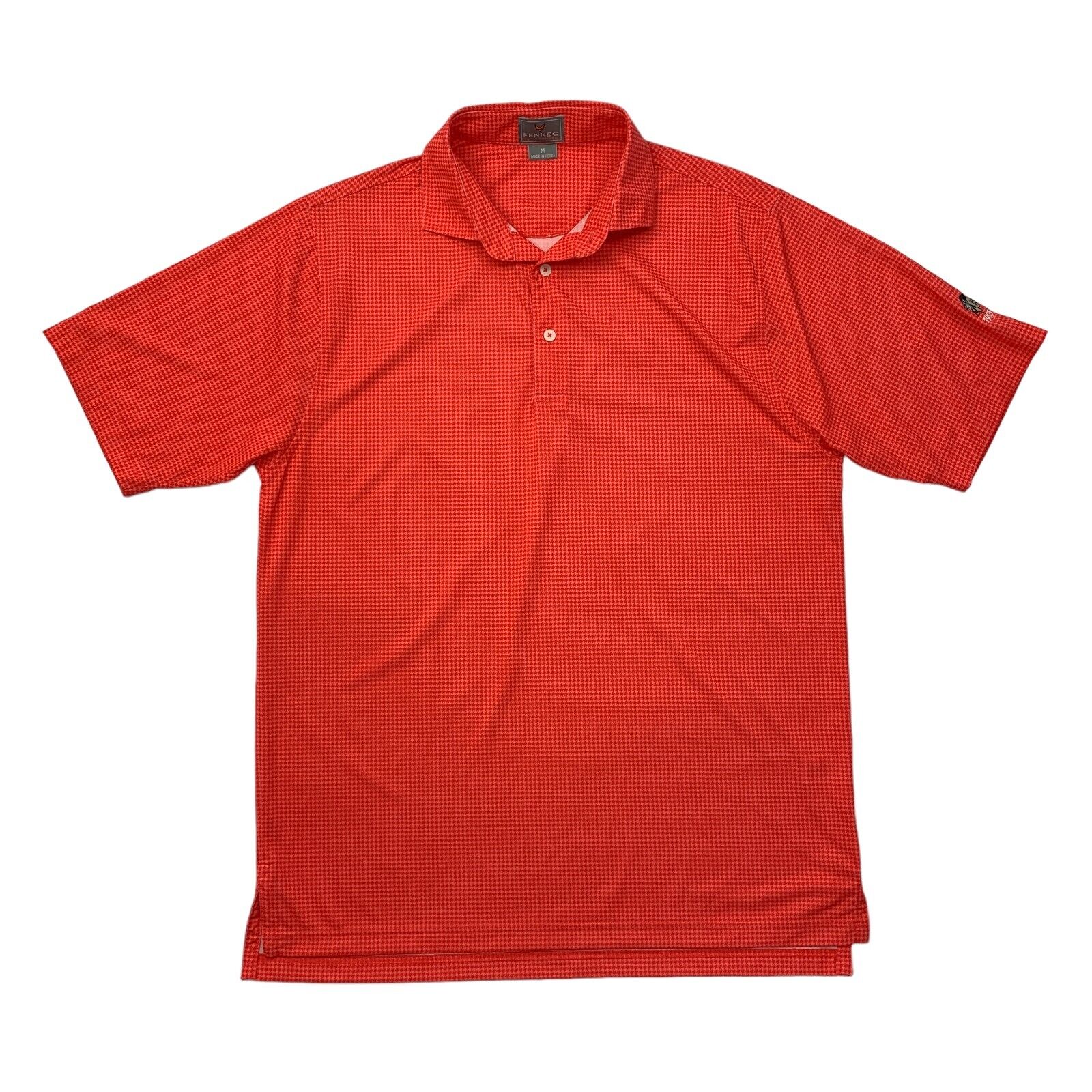 Fennec Polo Shirt Mens M Medium Chili Red Short Sleeve Houndstooth Stretch Golf